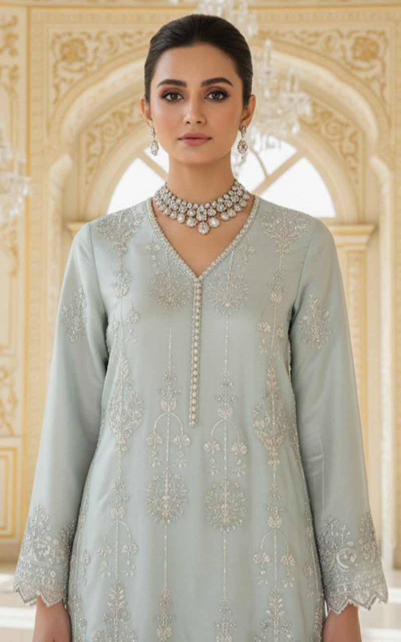 Threads and Motifs | Formal Dresses 25 | Embroidered Shirt With Dupatta And Trouser - Official Threads and Motifs stockist in UK - Sakeena London