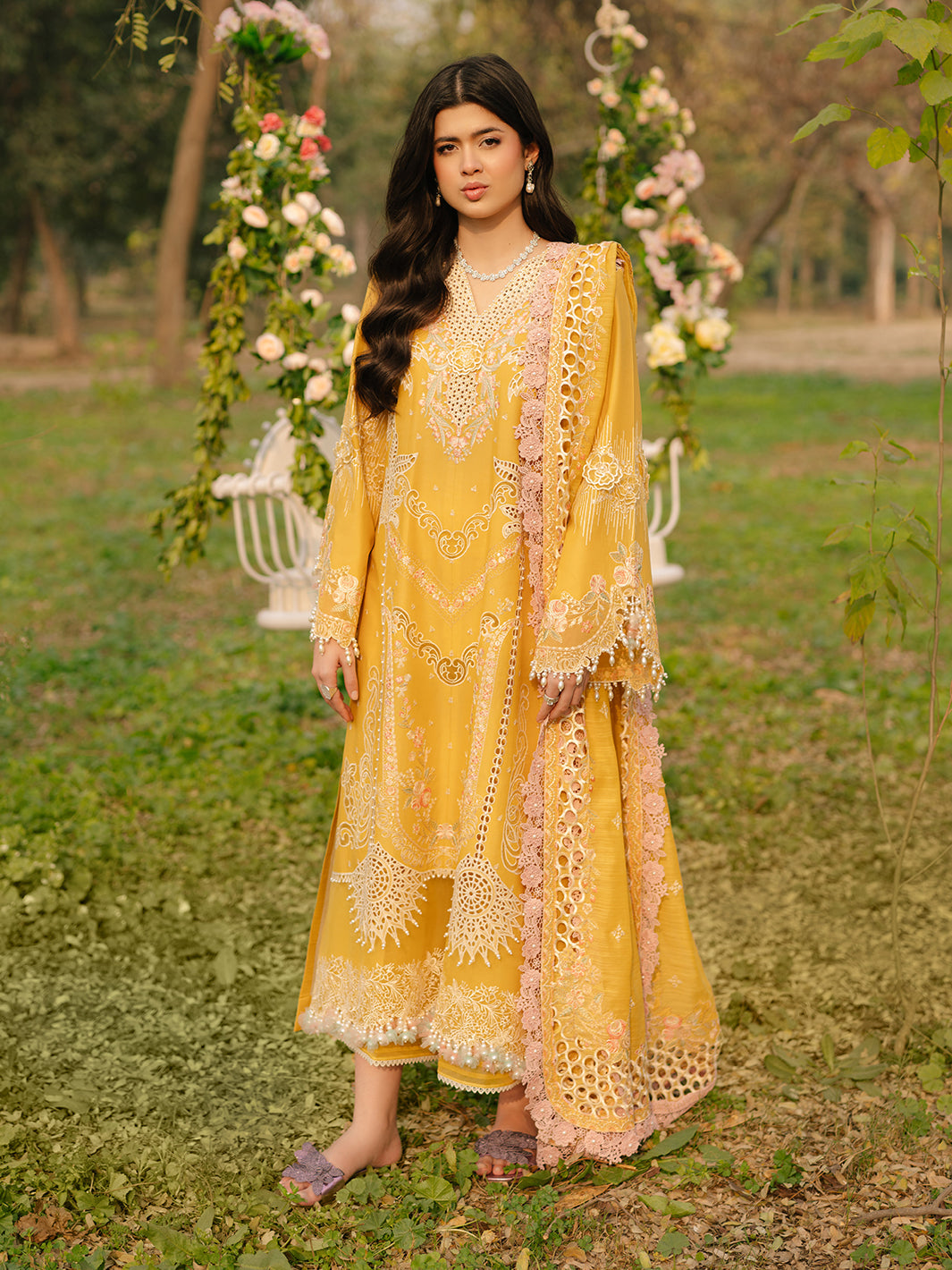 Bin Ilyas | Freesia Embroidered Lawn 25 | 104 - A - Official Bin Ilyas stockist in UK - Sakeena London