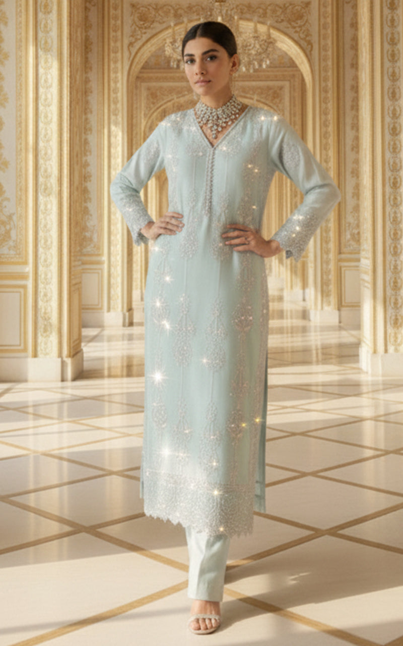 Threads and Motifs | Formal Dresses 25 | Embroidered Shirt With Dupatta And Trouser - Official Threads and Motifs stockist in UK - Sakeena London