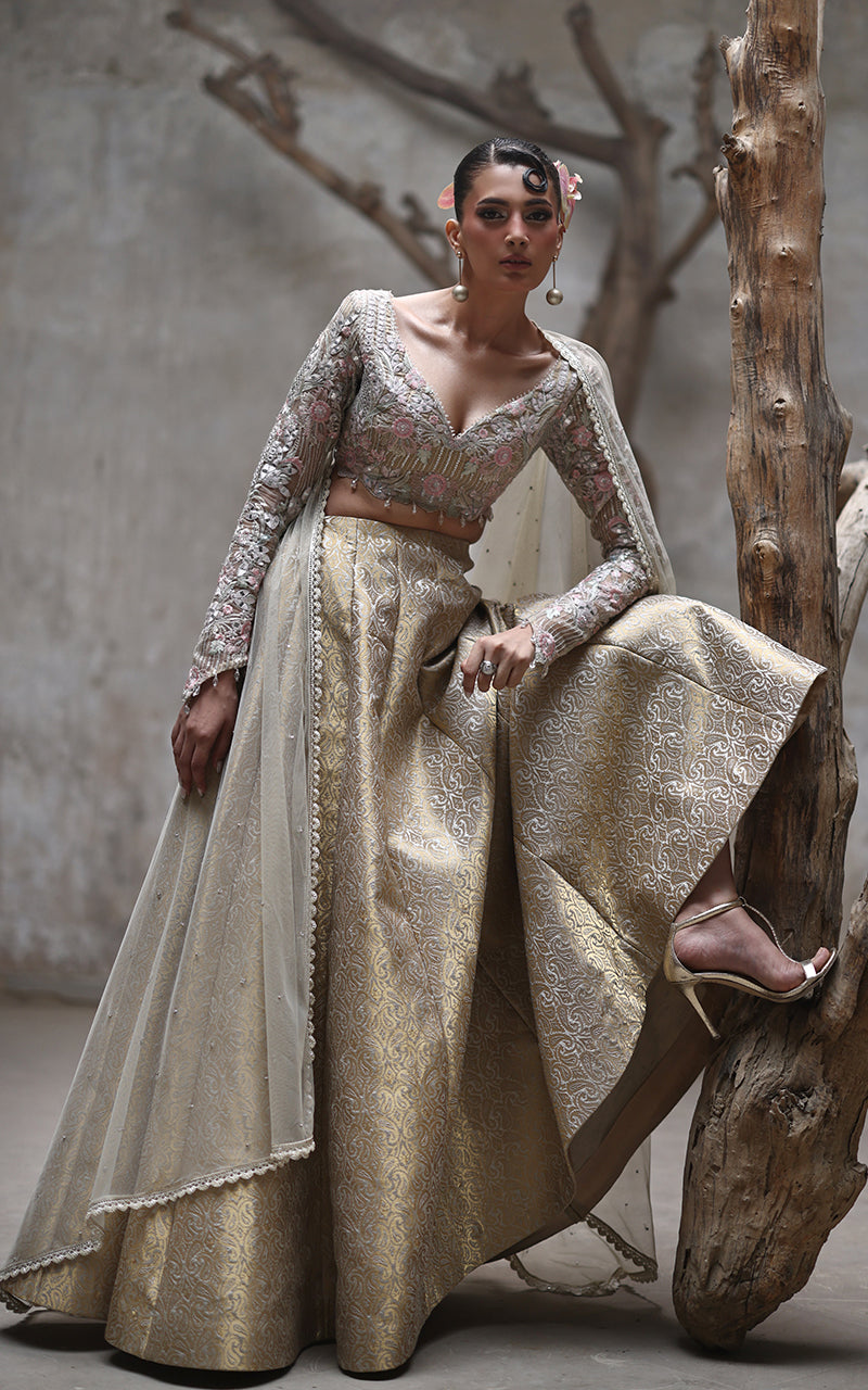 Threads and Motifs | Formal Dresses 25 | Organza Embroidered Blouse With Lehenga - Official Threads and Motifs stockist in UK - Sakeena London