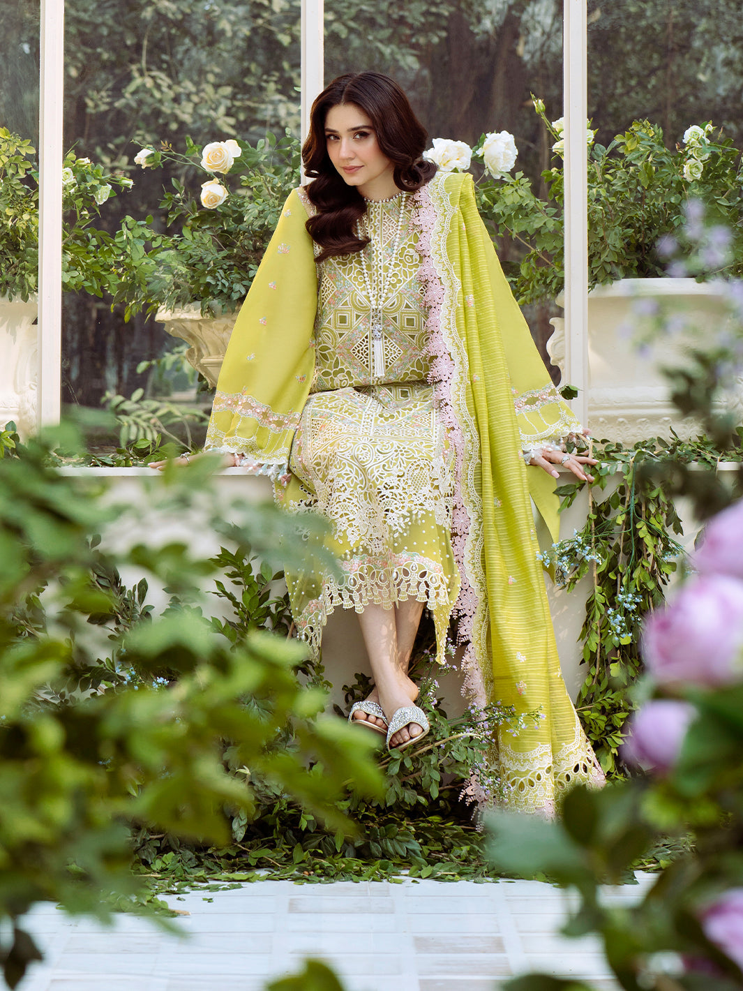 Bin Ilyas | Freesia Embroidered Lawn 25 | 105 - A - Official Bin Ilyas stockist in UK - Sakeena London