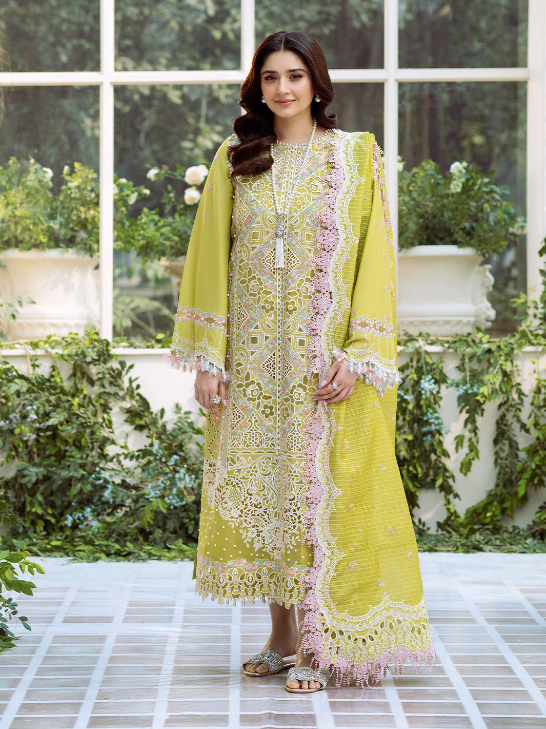 Bin Ilyas | Freesia Embroidered Lawn 25 | 105 - A - Official Bin Ilyas stockist in UK - Sakeena London