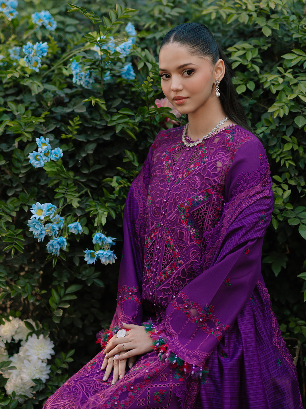 Bin Ilyas | Freesia Embroidered Lawn 25 | 105 - B - Official Bin Ilyas stockist in UK - Sakeena London