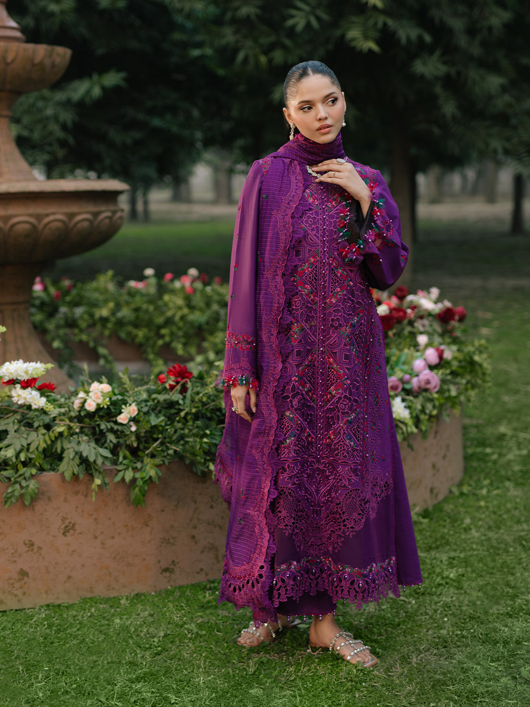 Bin Ilyas | Freesia Embroidered Lawn 25 | 105 - B - Official Bin Ilyas stockist in UK - Sakeena London