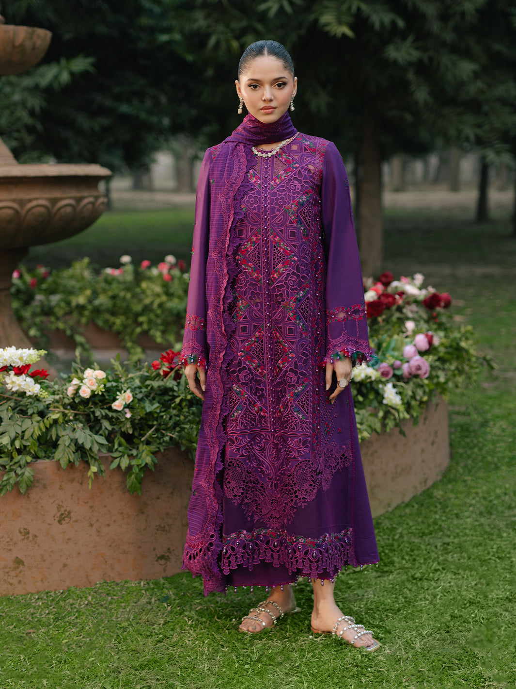 Bin Ilyas | Freesia Embroidered Lawn 25 | 105 - B - Official Bin Ilyas stockist in UK - Sakeena London