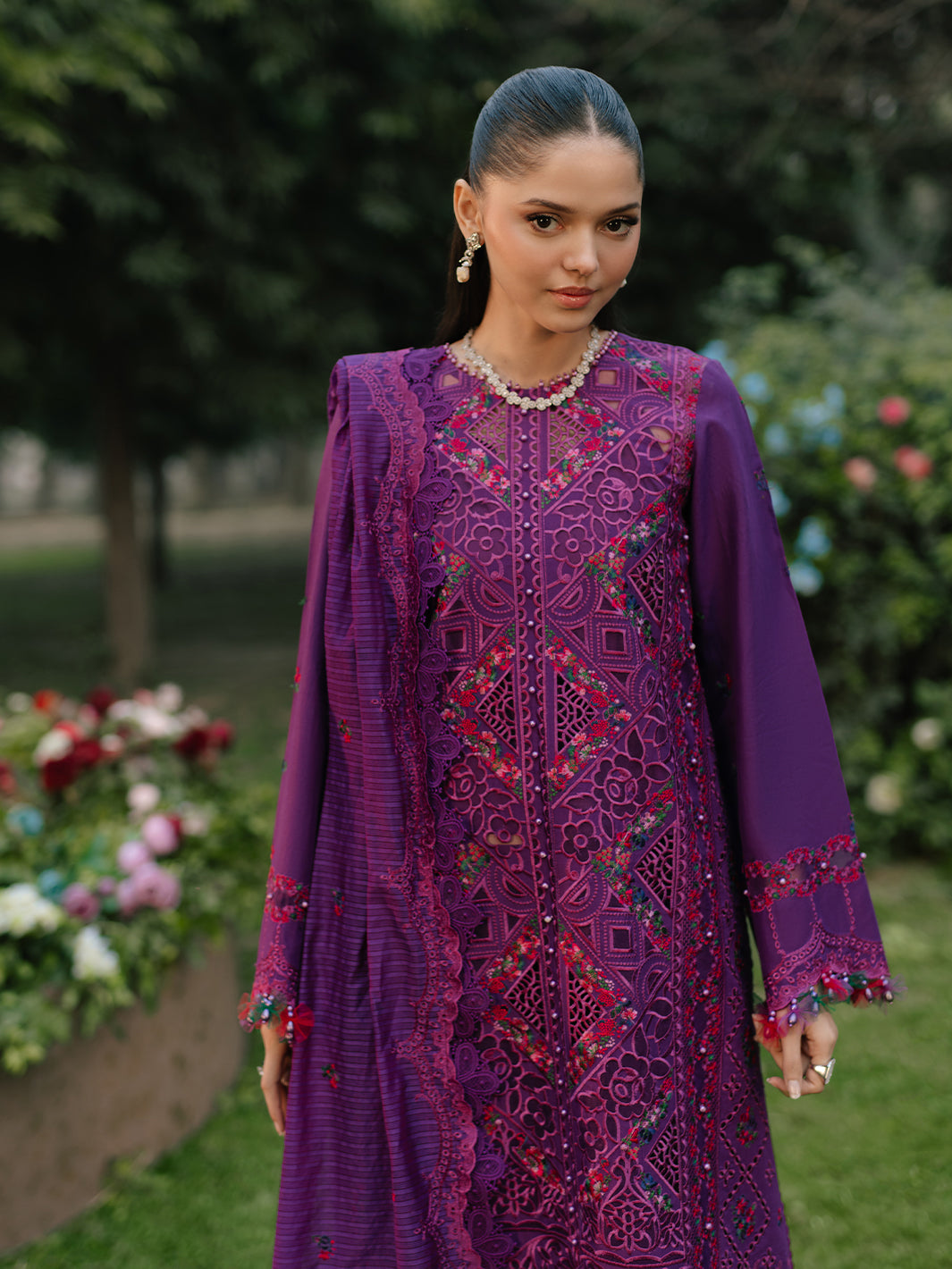 Bin Ilyas | Freesia Embroidered Lawn 25 | 105 - B - Official Bin Ilyas stockist in UK - Sakeena London
