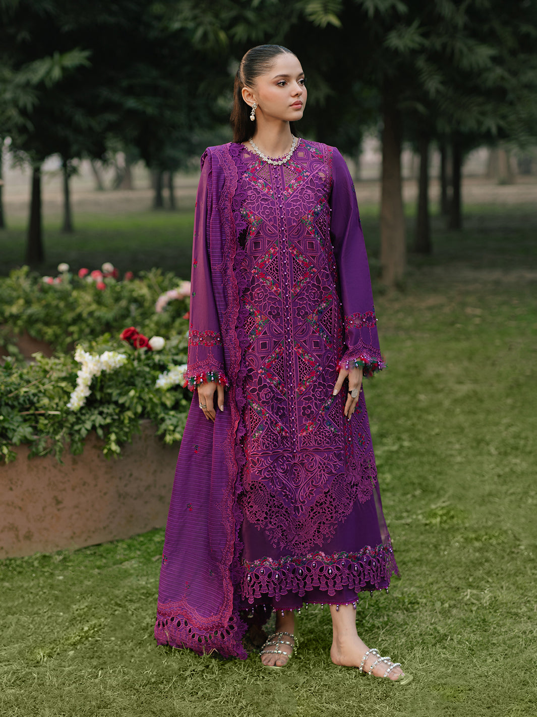 Bin Ilyas | Freesia Embroidered Lawn 25 | 105 - B - Official Bin Ilyas stockist in UK - Sakeena London