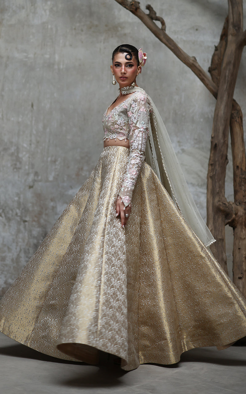 Threads and Motifs | Formal Dresses 25 | Organza Embroidered Blouse With Lehenga - Official Threads and Motifs stockist in UK - Sakeena London
