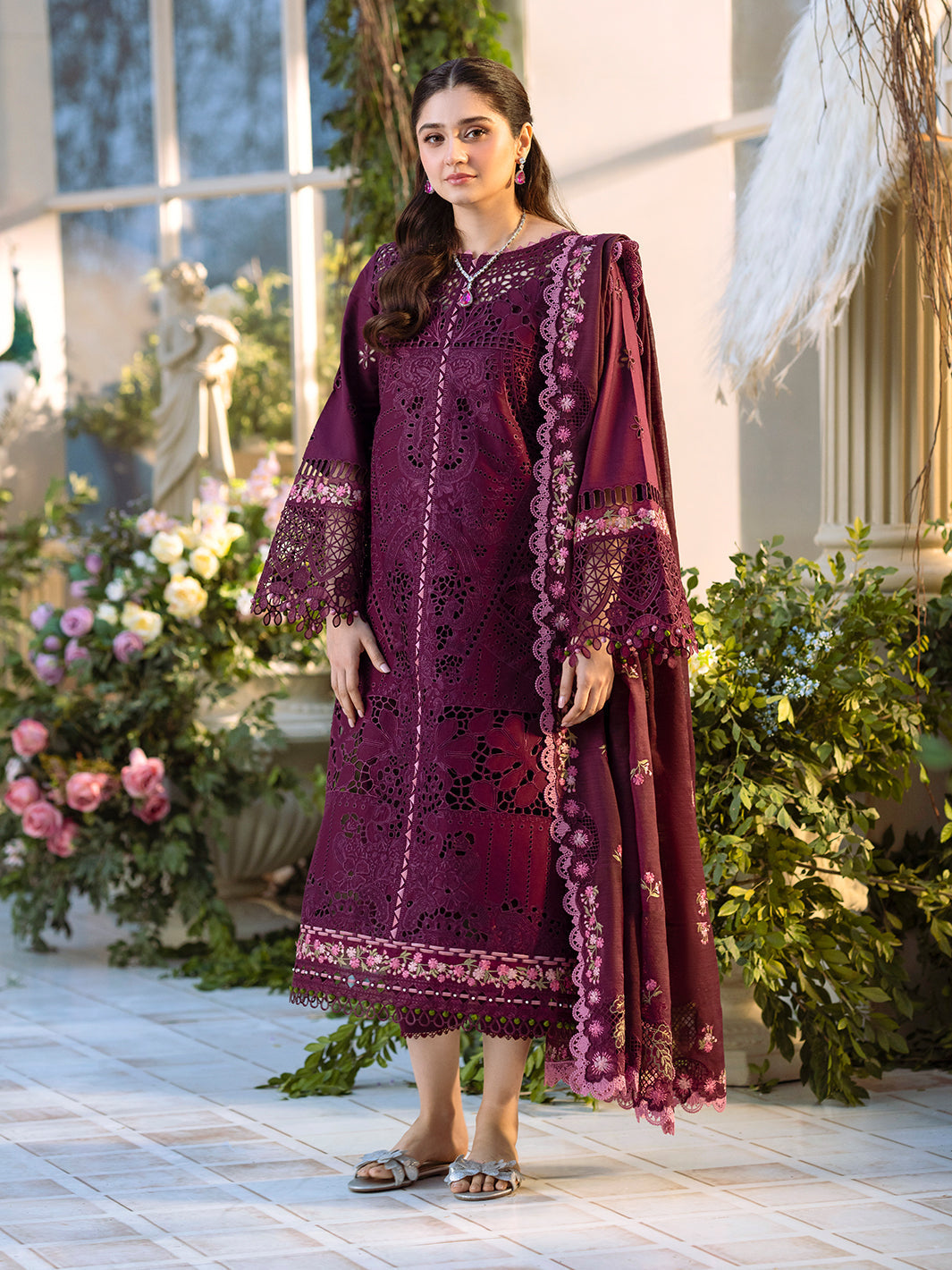 Bin Ilyas | Freesia Embroidered Lawn 25 | 106 - A - Official Bin Ilyas stockist in UK - Sakeena London