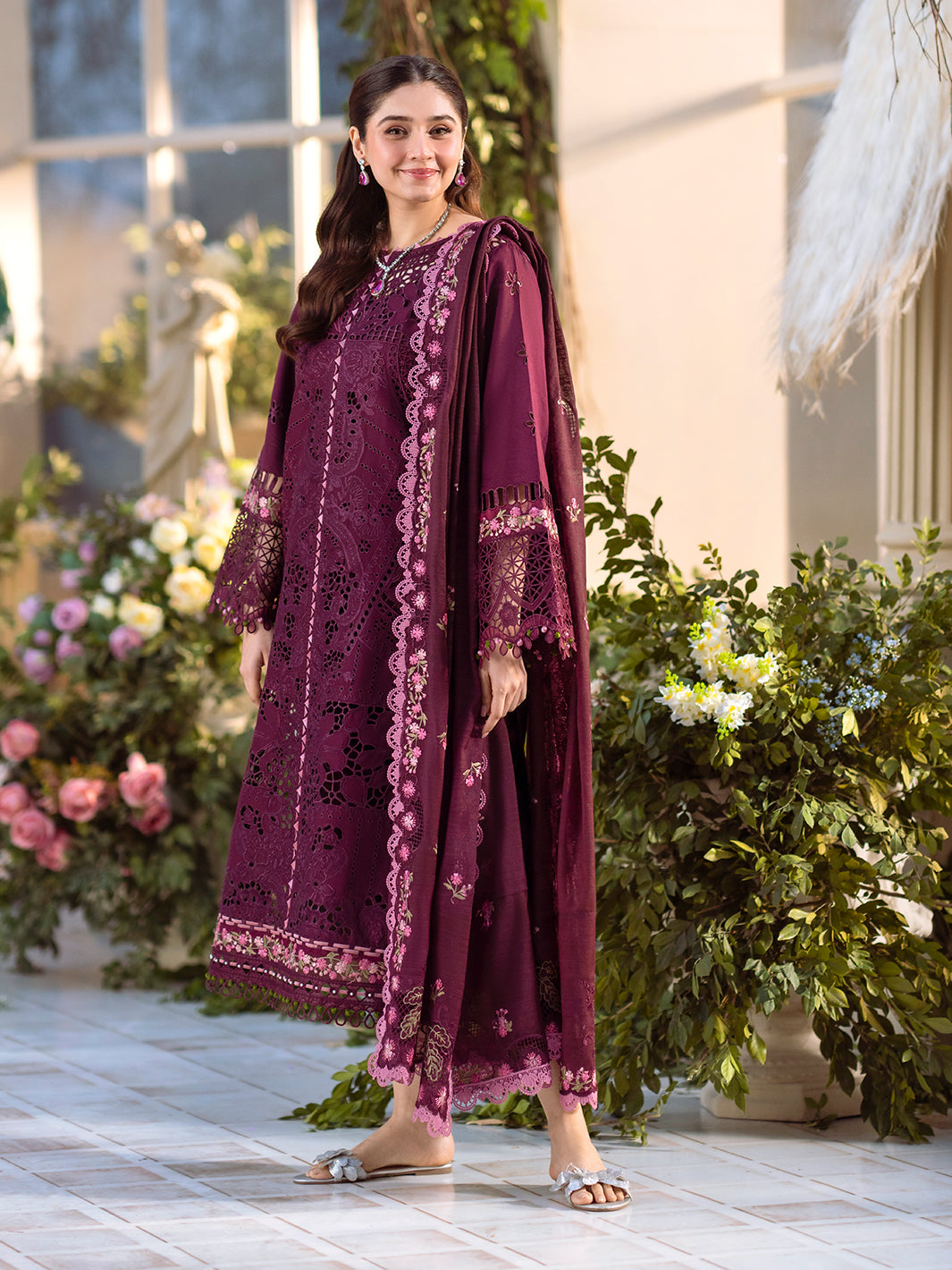 Bin Ilyas | Freesia Embroidered Lawn 25 | 106 - A - Official Bin Ilyas stockist in UK - Sakeena London