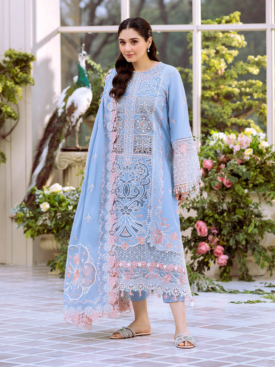 Bin Ilyas | Freesia Embroidered Lawn 25 | 107 - A - Official Bin Ilyas stockist in UK - Sakeena London
