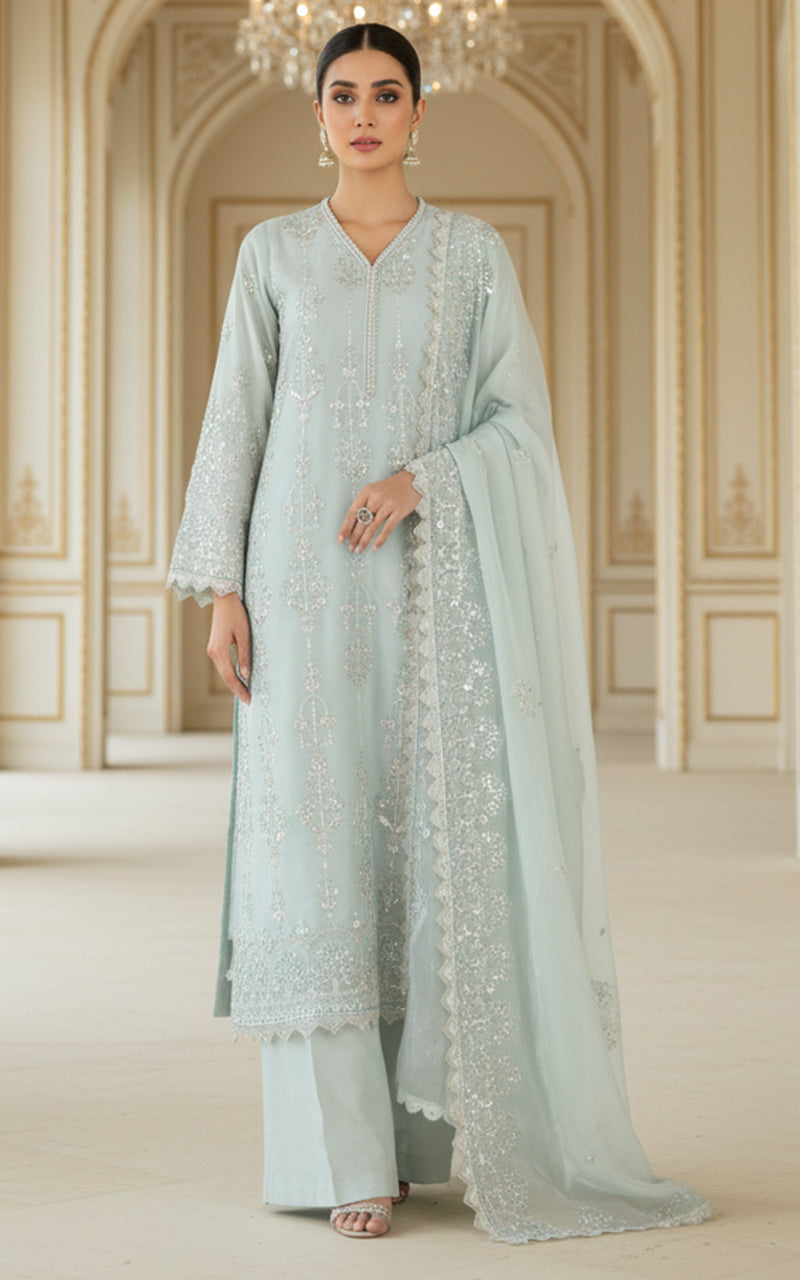 Threads and Motifs | Formal Dresses 25 | Embroidered Shirt With Dupatta And Trouser - Official Threads and Motifs stockist in UK - Sakeena London