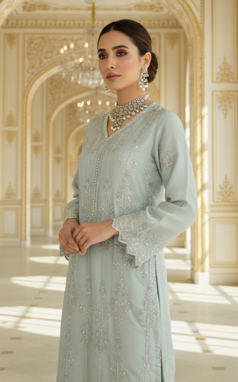 Threads and Motifs | Formal Dresses 25 | Embroidered Shirt With Dupatta And Trouser - Official Threads and Motifs stockist in UK - Sakeena London