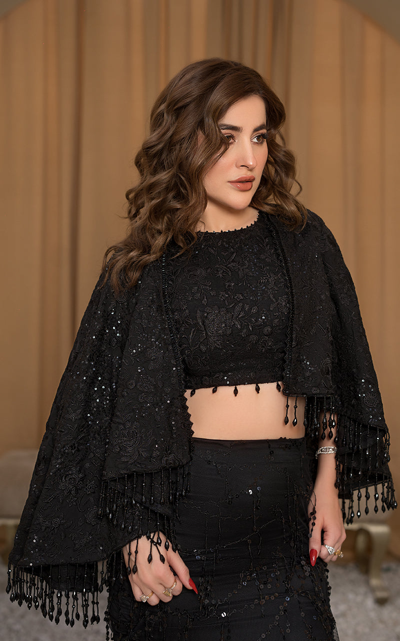 Threads and Motifs | Formal Dresses 25 | Embroidered Blouse With Embroidered Skirt And Embroidered Cape - Official Threads and Motifs stockist in UK - Sakeena London