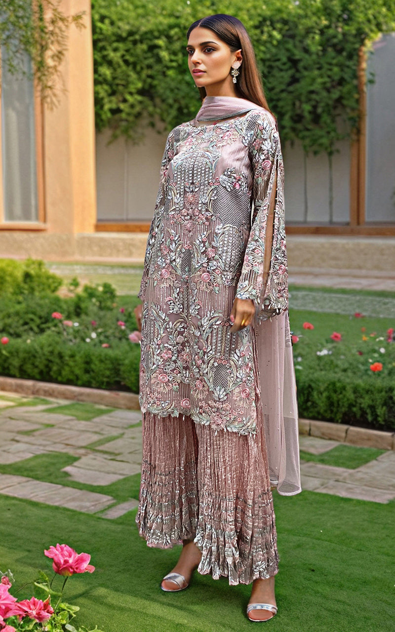 Threads and Motifs | Formal Dresses 25 | Embroidered Shirt With Dupatta And Gharara - Official Threads and Motifs stockist in UK - Sakeena London
