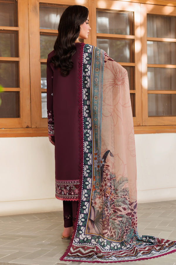 Farasha | Summer Weaves Embroidered Lawn | Burgandy Rush - Official Farasha stockist in UK - Sakeena London
