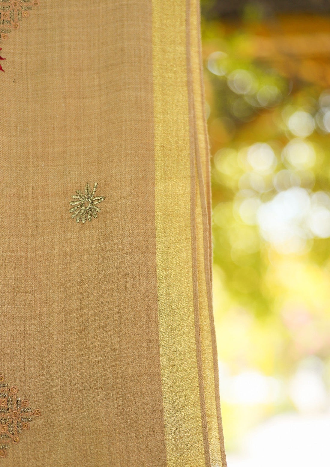 Wool Embroidered Shawl D - 22 - Brown