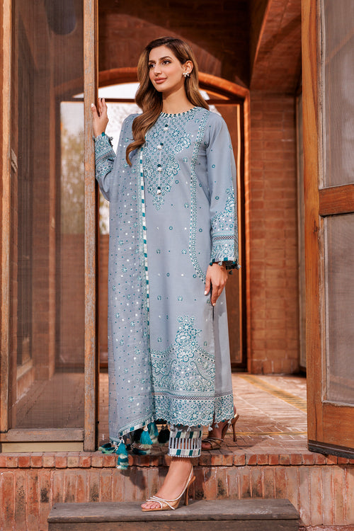 Farasha | Dastoor Embroidered Lawn SS24 | BERYL GREY - Official Farasha stockist in UK - Sakeena London
