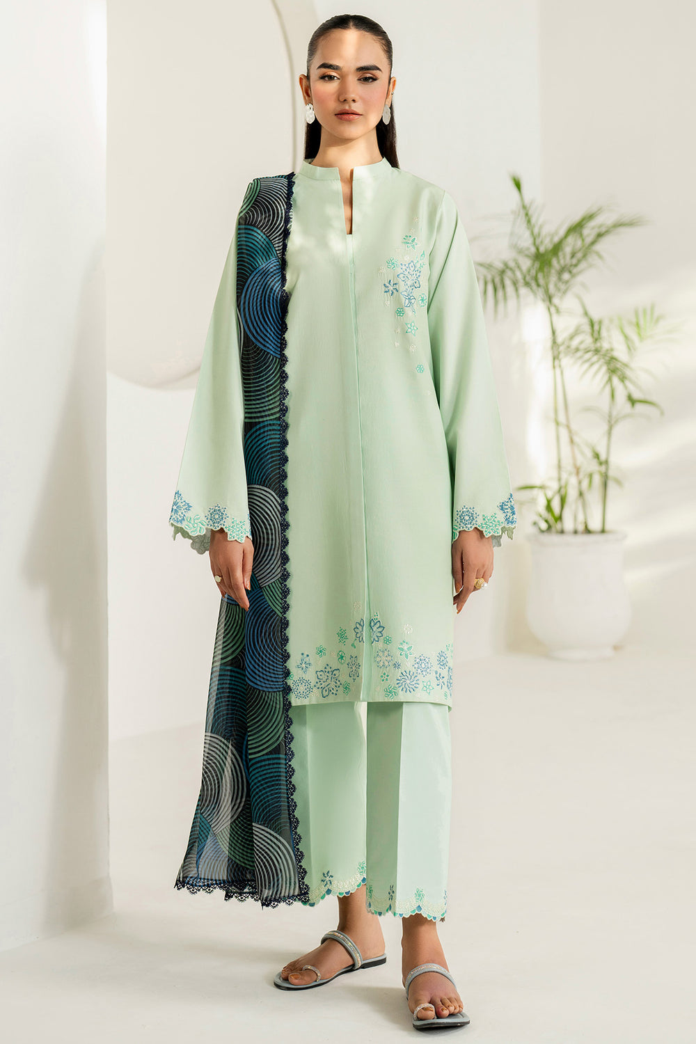 Farasha | Thread Lines Embroidered | Green Meadow - Official Farasha stockist in UK - Sakeena London