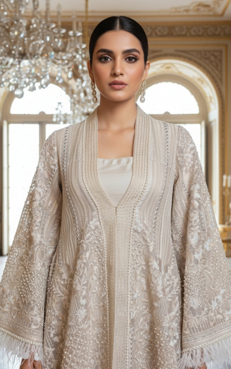 Threads and Motifs | Formal Dresses 25 | Organza Embroidered Jacket - Official Threads and Motifs stockist in UK - Sakeena London