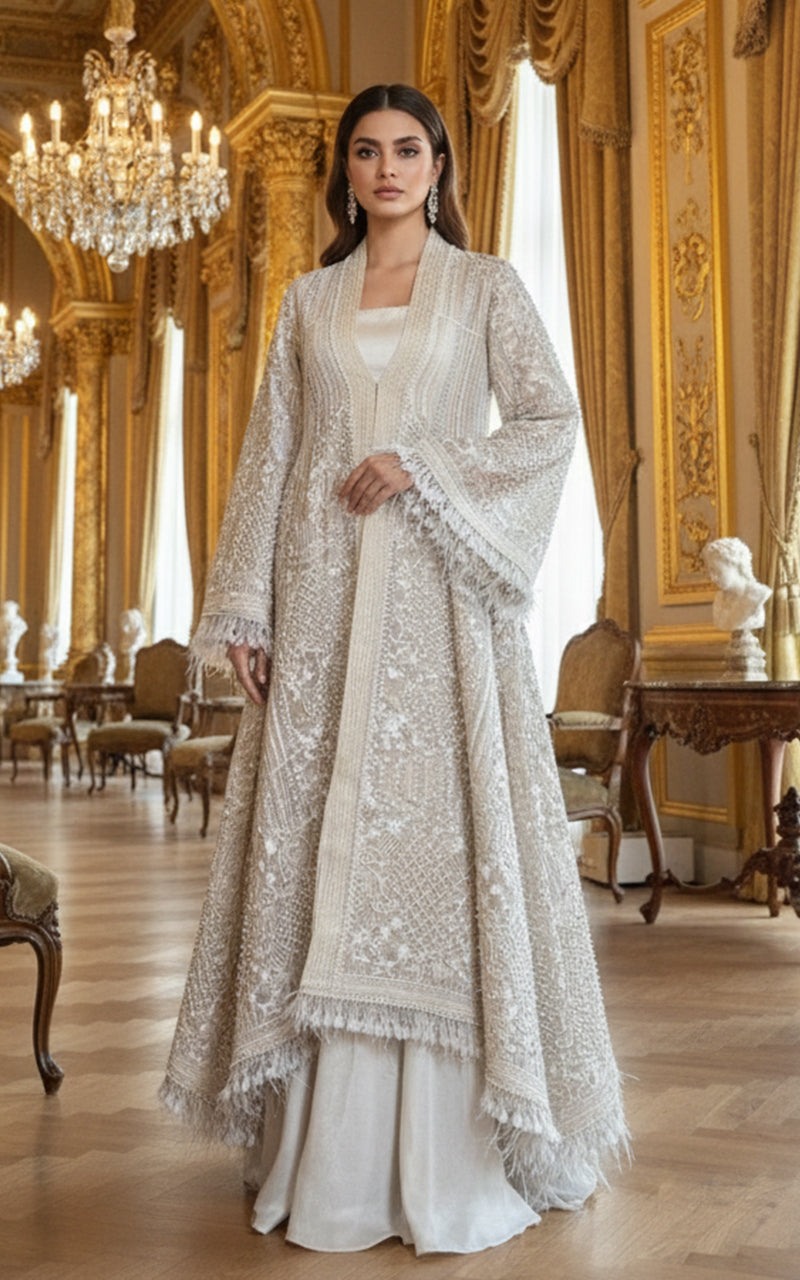 Threads and Motifs | Formal Dresses 25 | Organza Embroidered Jacket - Official Threads and Motifs stockist in UK - Sakeena London