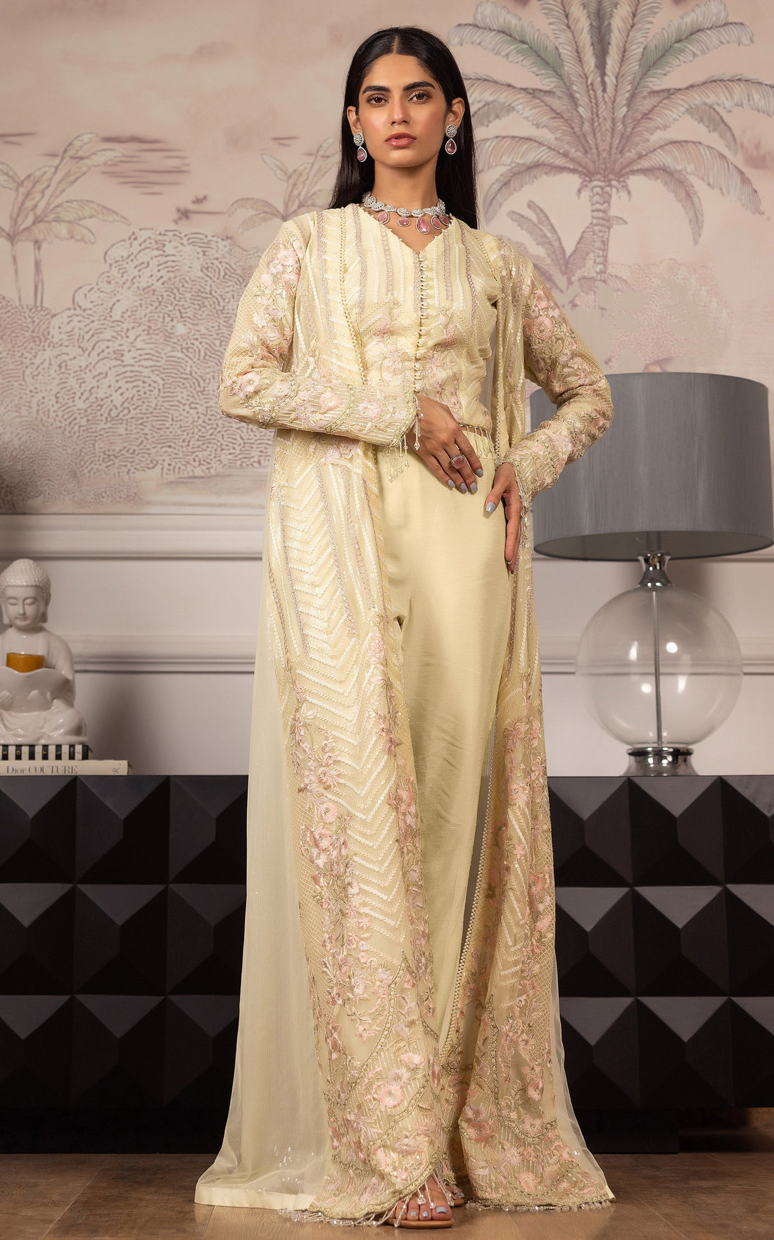 Threads and Motifs | Formal Dresses 25 | Net Embroidered Jacket With Embroidered Blouse - Official Threads and Motifs stockist in UK - Sakeena London