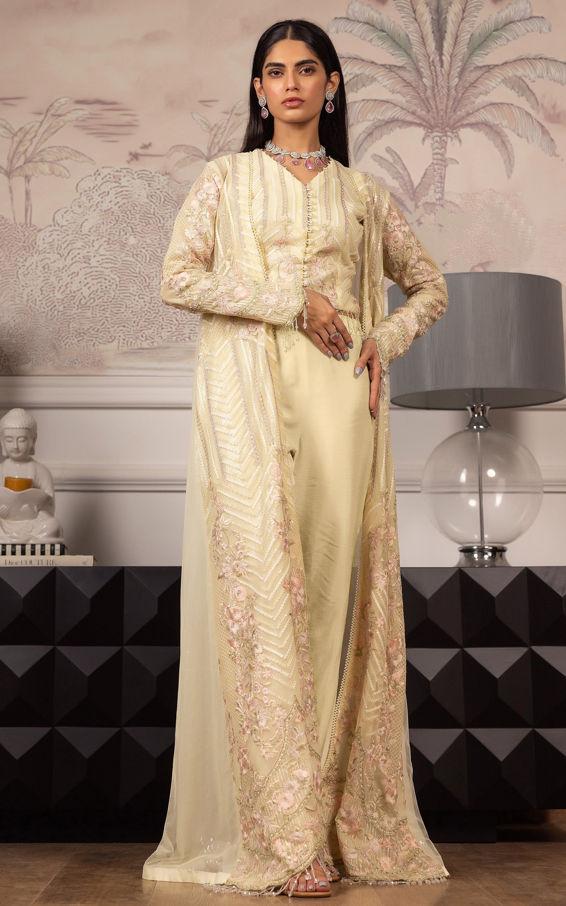 Threads and Motifs | Formal Dresses 25 | Net Embroidered Jacket With Embroidered Blouse - Official Threads and Motifs stockist in UK - Sakeena London