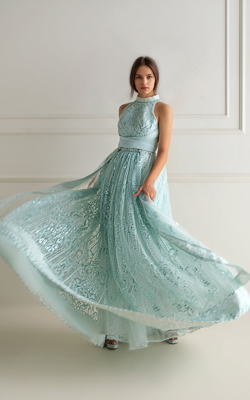 Threads and Motifs | Formal Dresses 25 | Net Embroidered Maxi - Official Threads and Motifs stockist in UK - Sakeena London