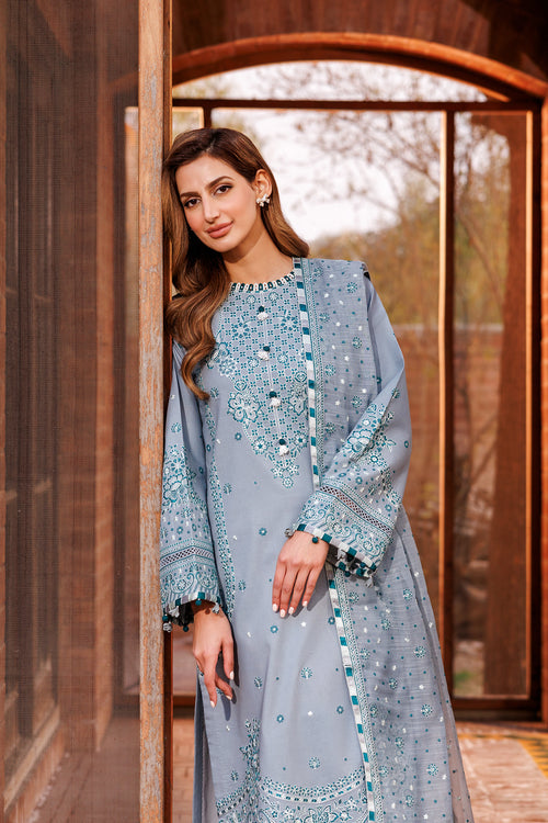 Farasha | Dastoor Embroidered Lawn SS24 | BERYL GREY - Official Farasha stockist in UK - Sakeena London