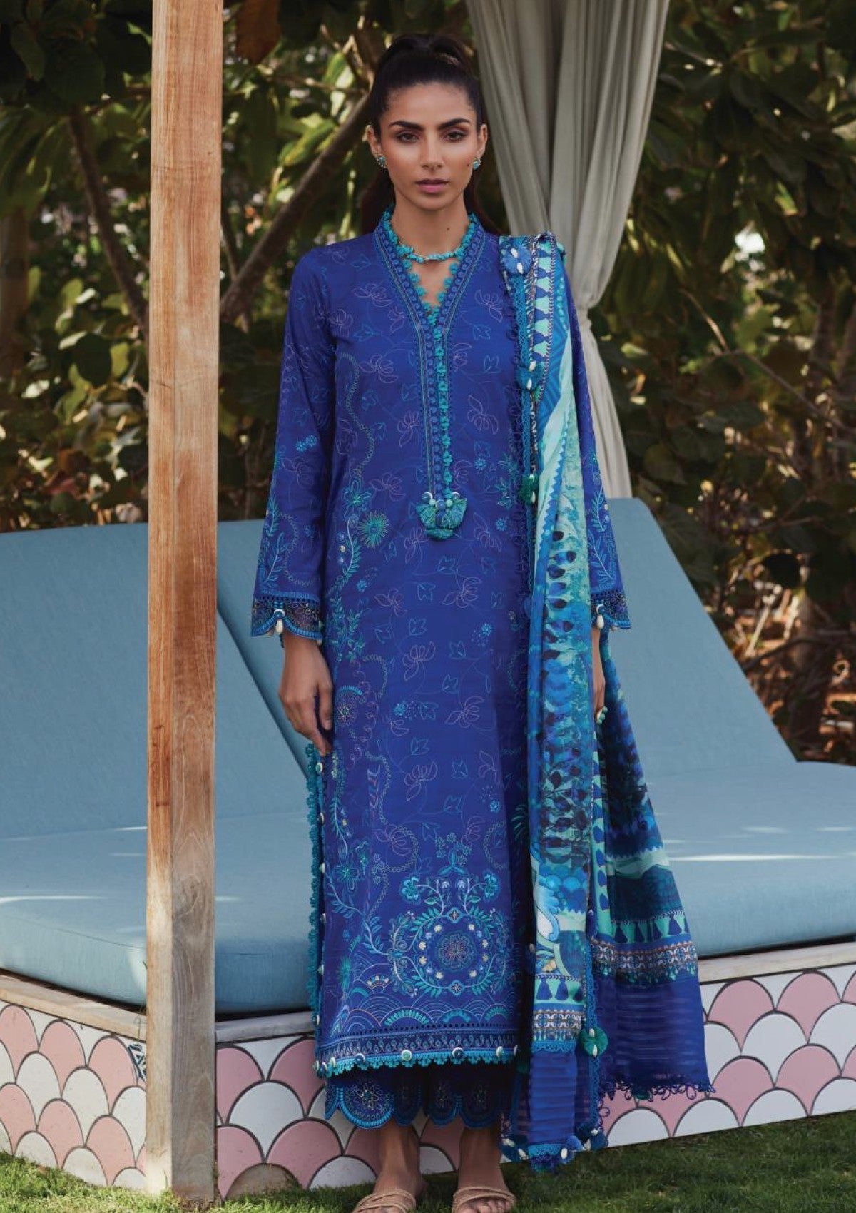 Lawn - Farah Talib Aziz - Luxury Unstitched - FTL25#06 - Beryl Deep Blue