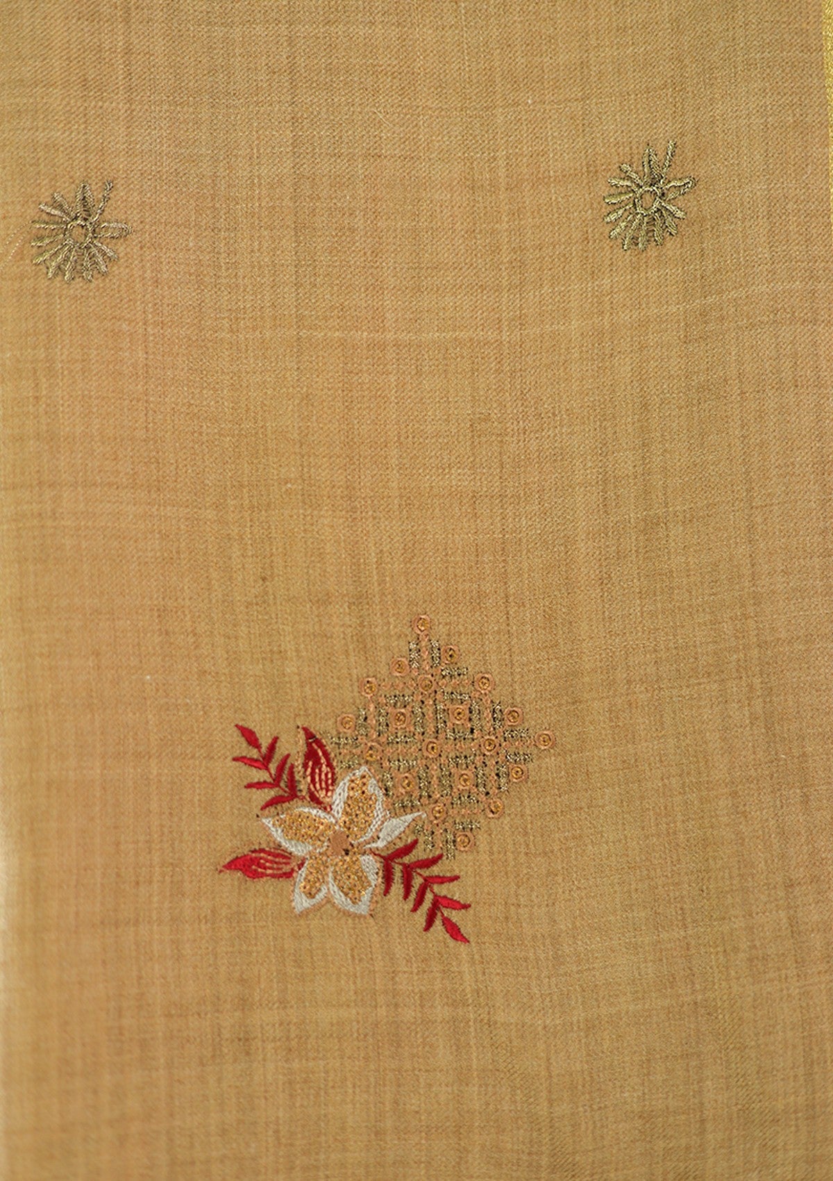Wool Embroidered Shawl D - 22 - Brown