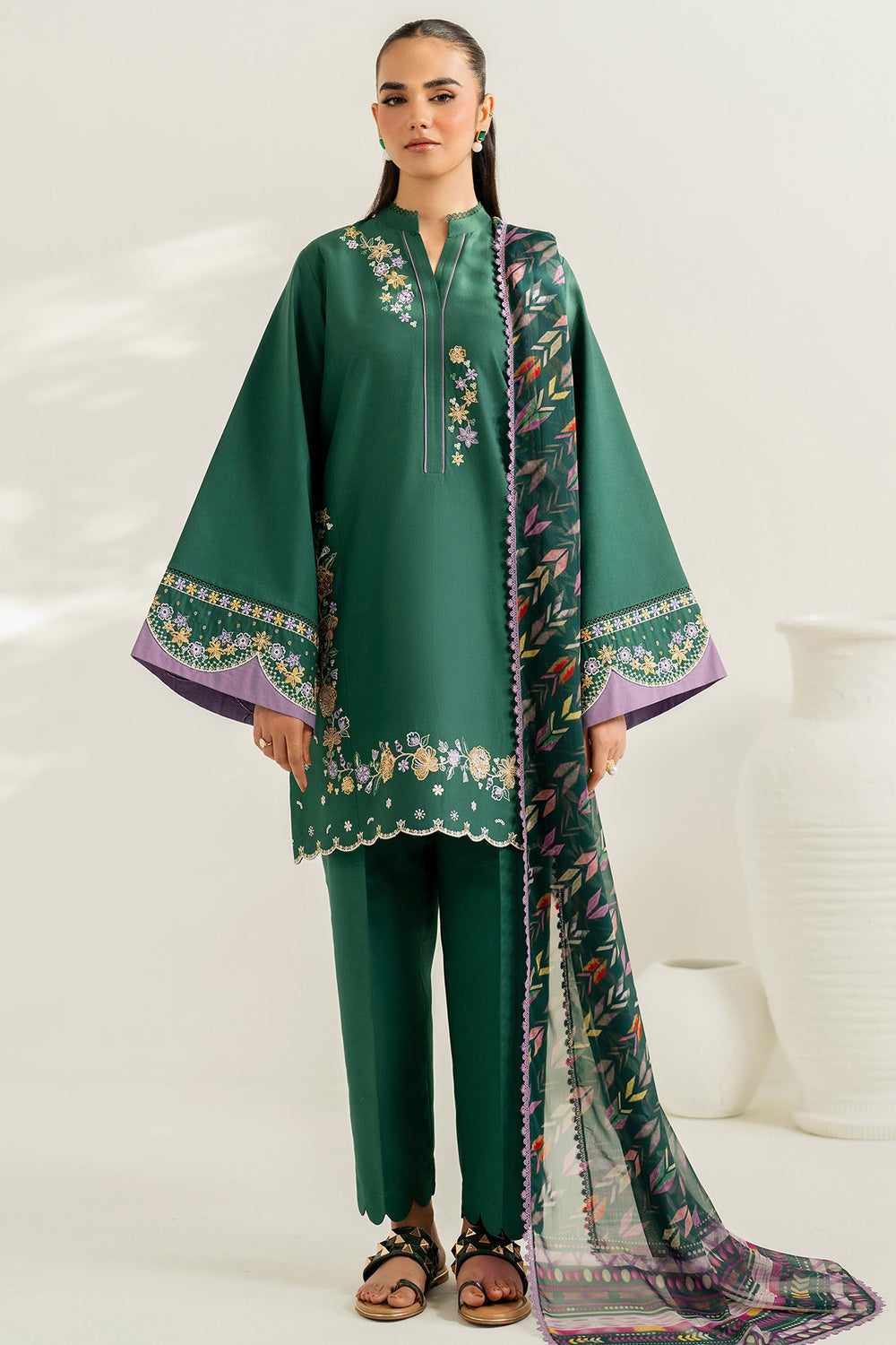 Farasha | Thread Lines Embroidered | Deep Pine - Official Farasha stockist in UK - Sakeena London