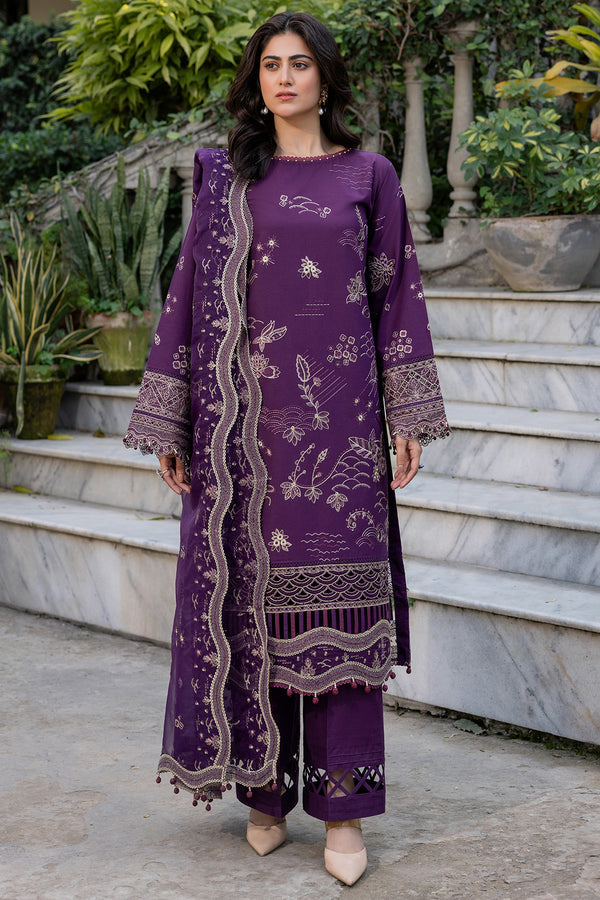 Farasha | Summer Weaves Embroidered Lawn | Raven Plum - Official Farasha stockist in UK - Sakeena London
