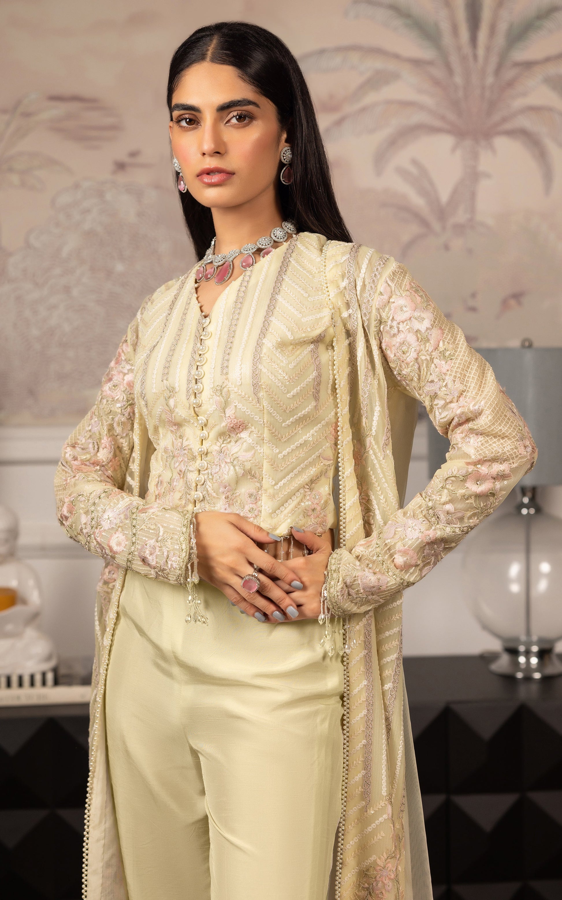 Threads and Motifs | Formal Dresses 25 | Net Embroidered Jacket With Embroidered Blouse - Official Threads and Motifs stockist in UK - Sakeena London