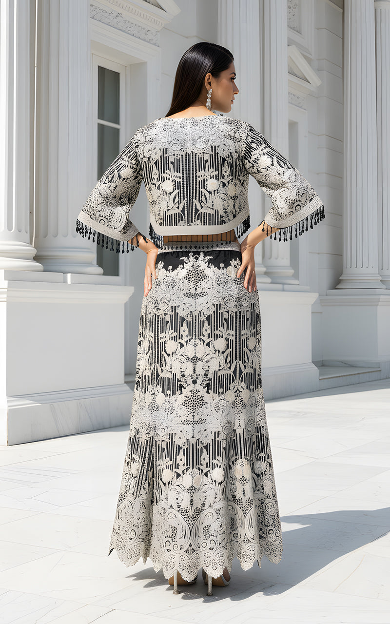 Threads and Motifs | Formal Dresses 25 | Organza Embroidered Cape With Skirt - Official Threads and Motifs stockist in UK - Sakeena London