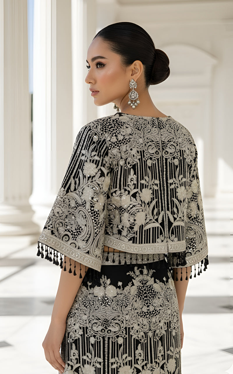 Threads and Motifs | Formal Dresses 25 | Organza Embroidered Cape With Skirt - Official Threads and Motifs stockist in UK - Sakeena London