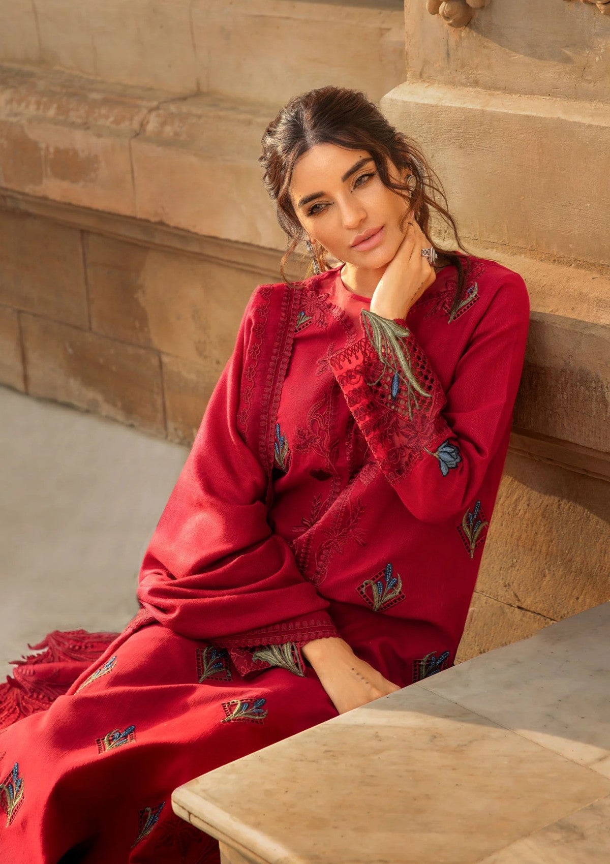 Winter Collection - Crimson - Aaleen - Winter Unstitched 24 - Jurao ka Kaam