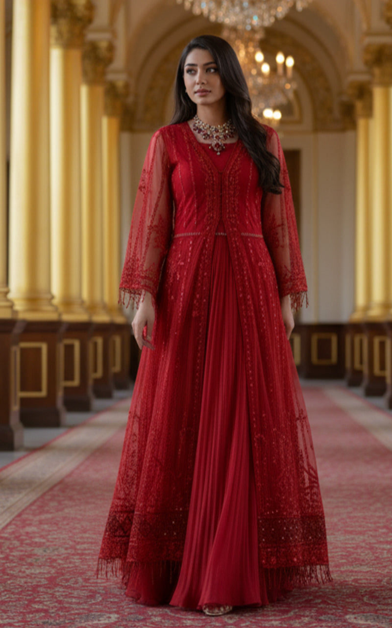 Threads and Motifs | Formal Dresses 25 | Net Embroidered Jacket With Trouser - Official Threads and Motifs stockist in UK - Sakeena London