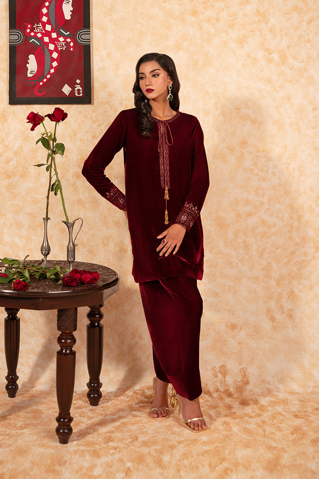 Fozia Khalid | Velvet Deck | Garnet - Official Fozia Khalid stockist in UK - Sakeena London