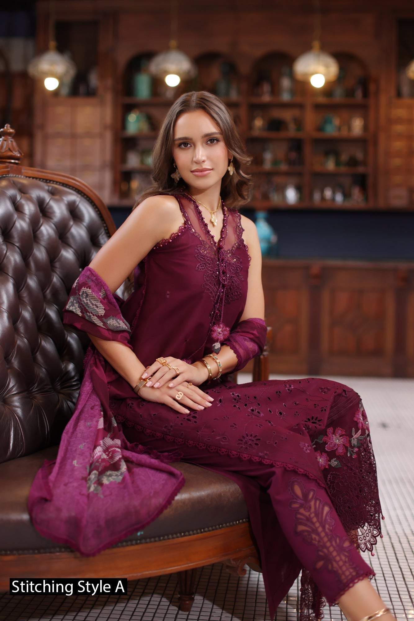 Noor by Saadia Asad | Eid Luxury Schiffli Laserkari 25 | D12- Plum - Official Noor by Saadia Asad stockist in UK - Sakeena London