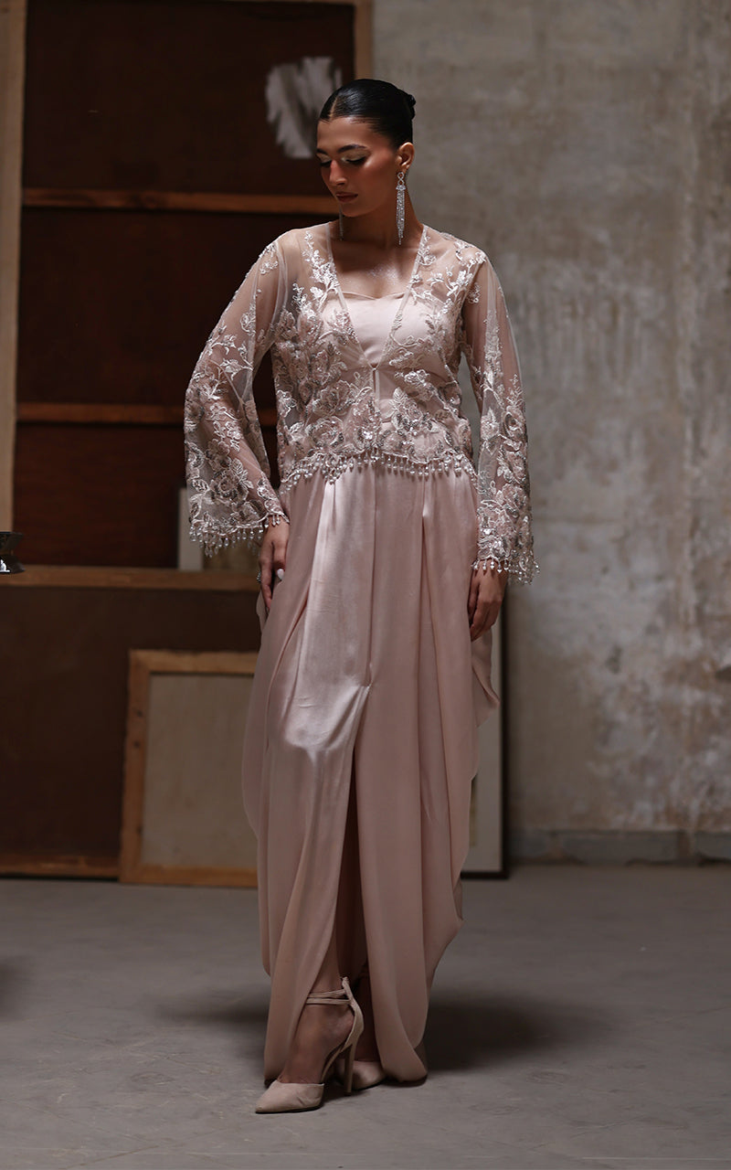 Threads and Motifs | Formal Dresses 25 | Net Embroidered Jacket With Skirt - Official Threads and Motifs stockist in UK - Sakeena London