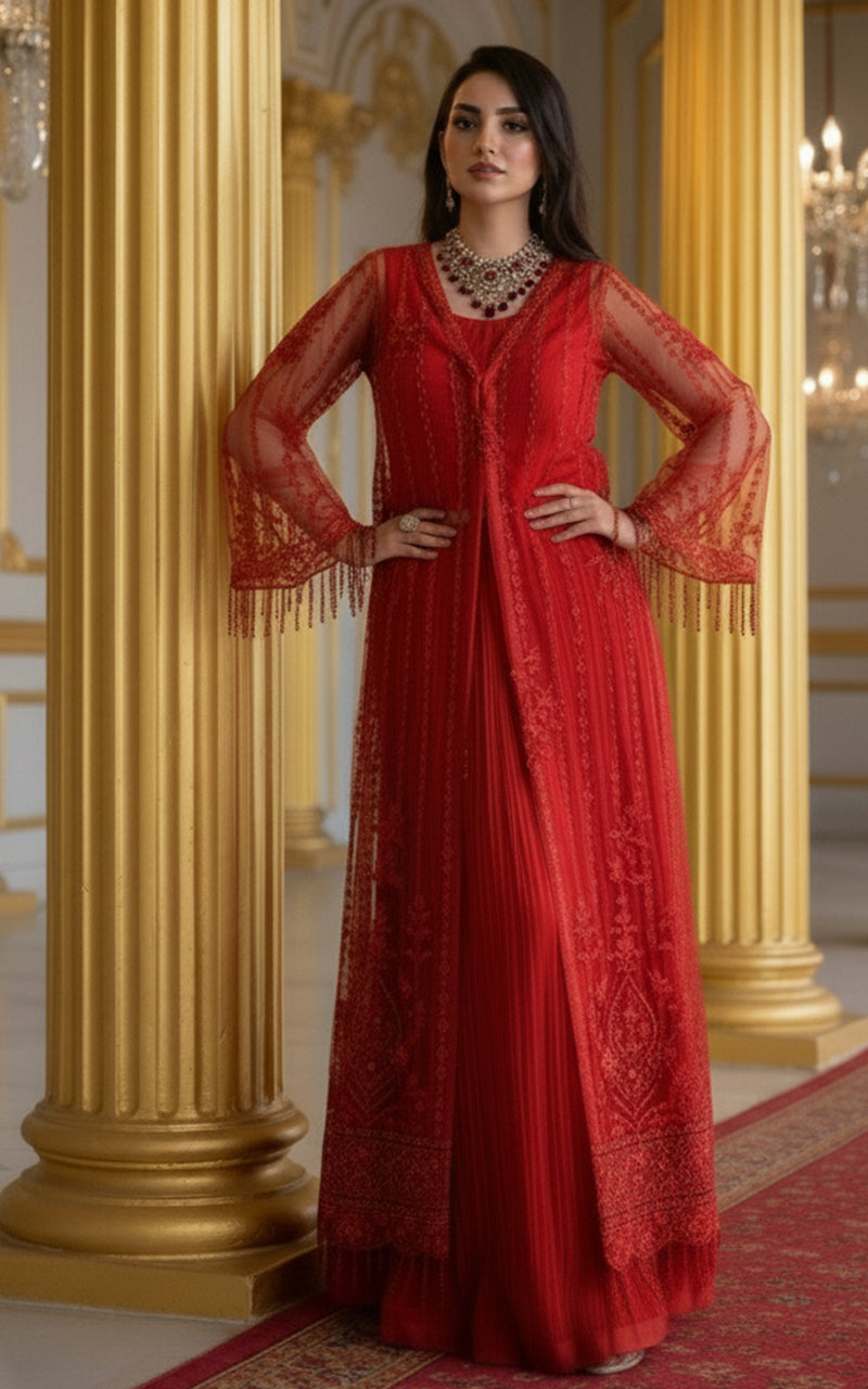 Threads and Motifs | Formal Dresses 25 | Net Embroidered Jacket With Trouser - Official Threads and Motifs stockist in UK - Sakeena London
