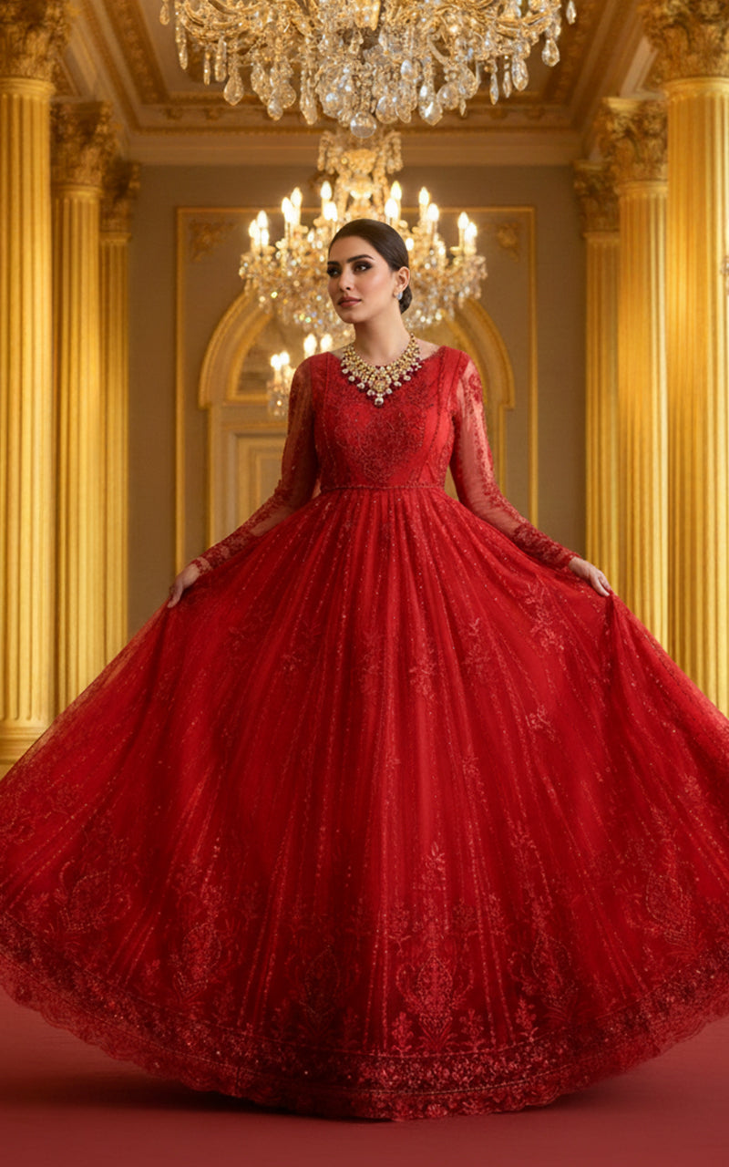 Threads and Motifs | Formal Dresses 25 | Net Embroidered Maxi - Official Threads and Motifs stockist in UK - Sakeena London