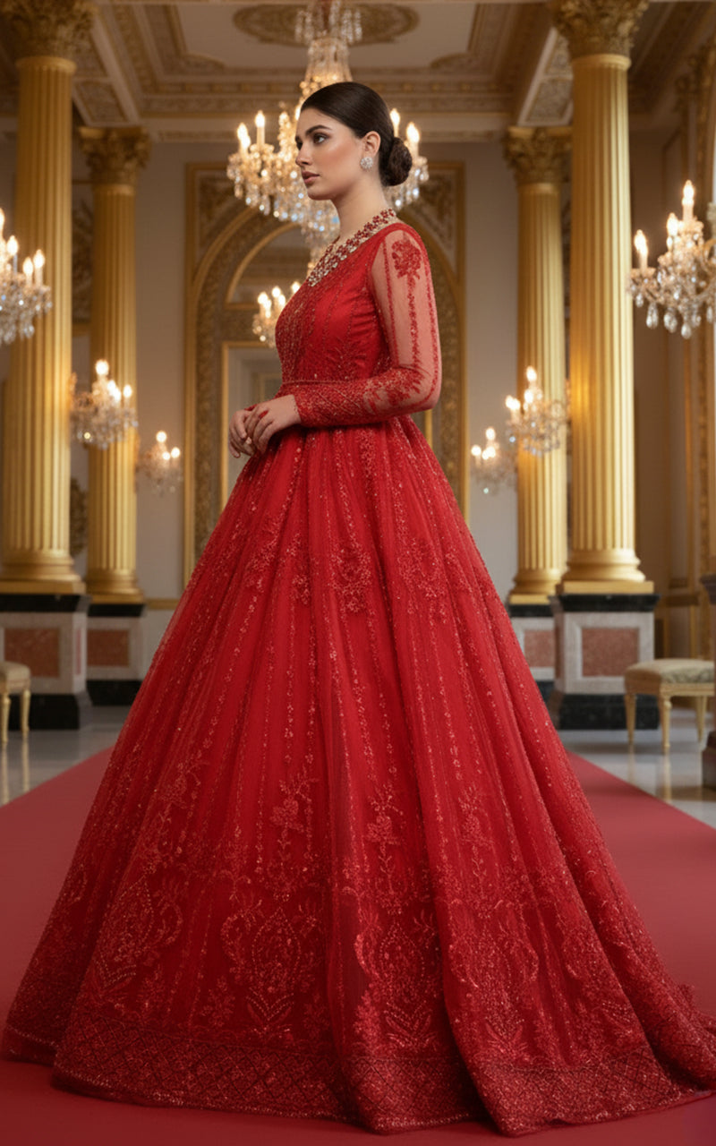 Threads and Motifs | Formal Dresses 25 | Net Embroidered Maxi - Official Threads and Motifs stockist in UK - Sakeena London
