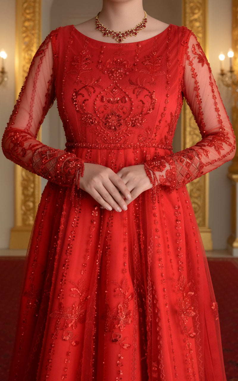 Threads and Motifs | Formal Dresses 25 | Net Embroidered Maxi - Official Threads and Motifs stockist in UK - Sakeena London