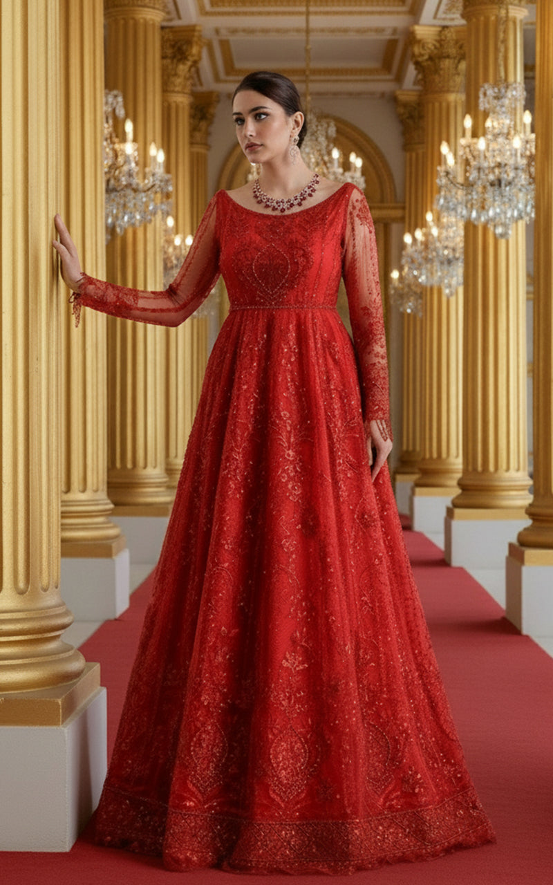 Threads and Motifs | Formal Dresses 25 | Net Embroidered Maxi - Official Threads and Motifs stockist in UK - Sakeena London