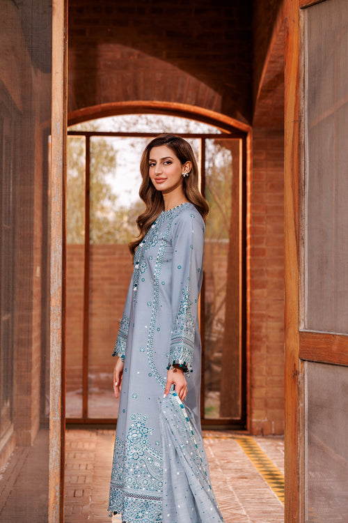 Farasha | Dastoor Embroidered Lawn SS24 | BERYL GREY - Official Farasha stockist in UK - Sakeena London