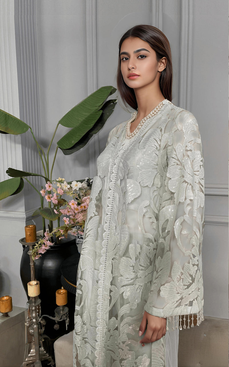 Threads and Motifs | Formal Dresses 25 | Net Embroidered Jacket With Trouser - Official Threads and Motifs stockist in UK - Sakeena London