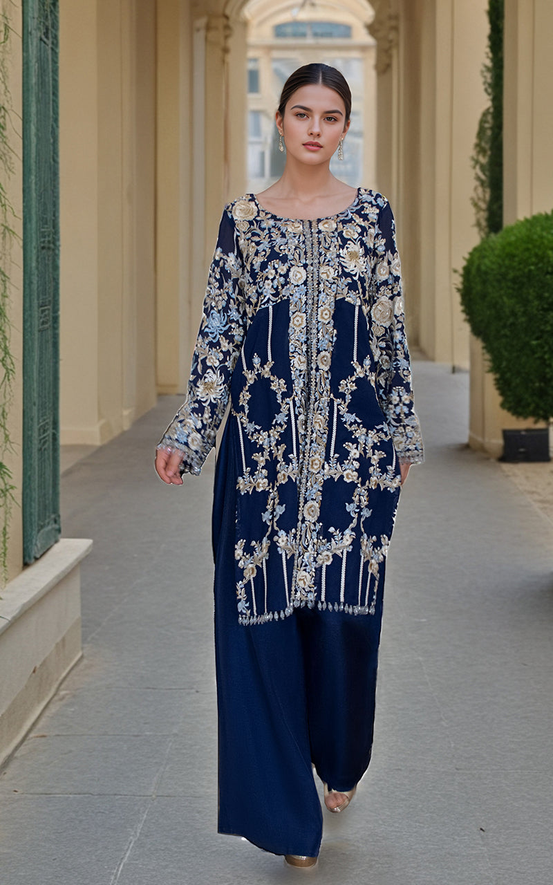 Threads and Motifs | Formal Dresses 25 | Chiffon Embroidered Shirt - Official Threads and Motifs stockist in UK - Sakeena London