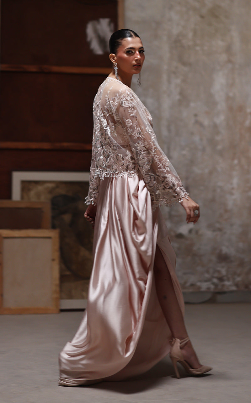 Threads and Motifs | Formal Dresses 25 | Net Embroidered Jacket With Skirt - Official Threads and Motifs stockist in UK - Sakeena London